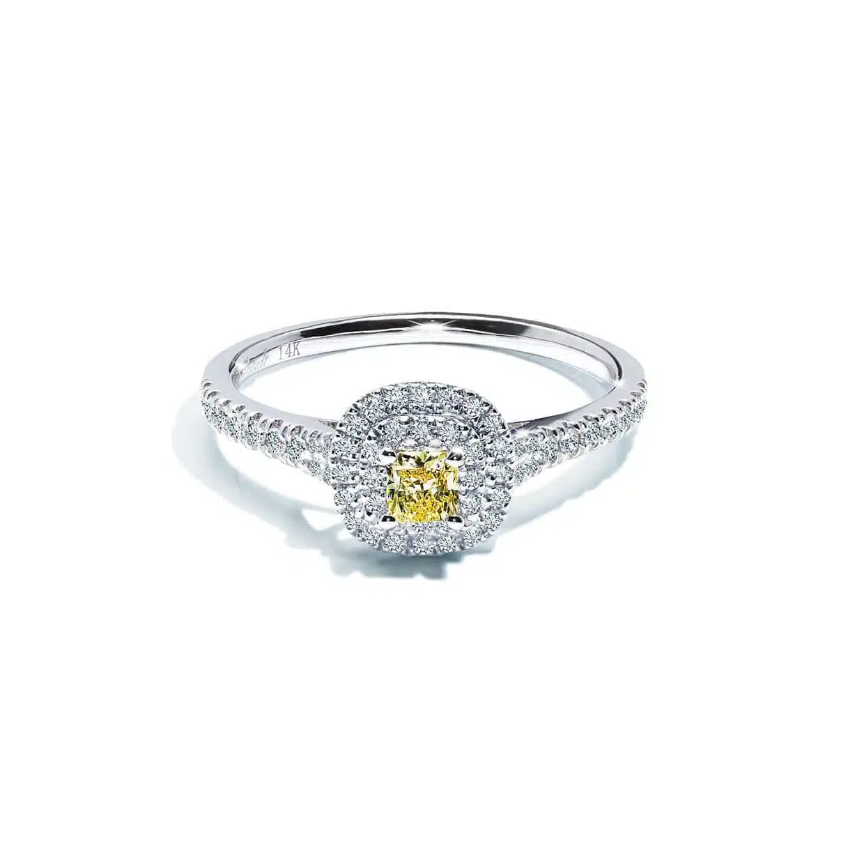 Gul Safir Forlovelsesring med Diamant Halo - Unik Elegance