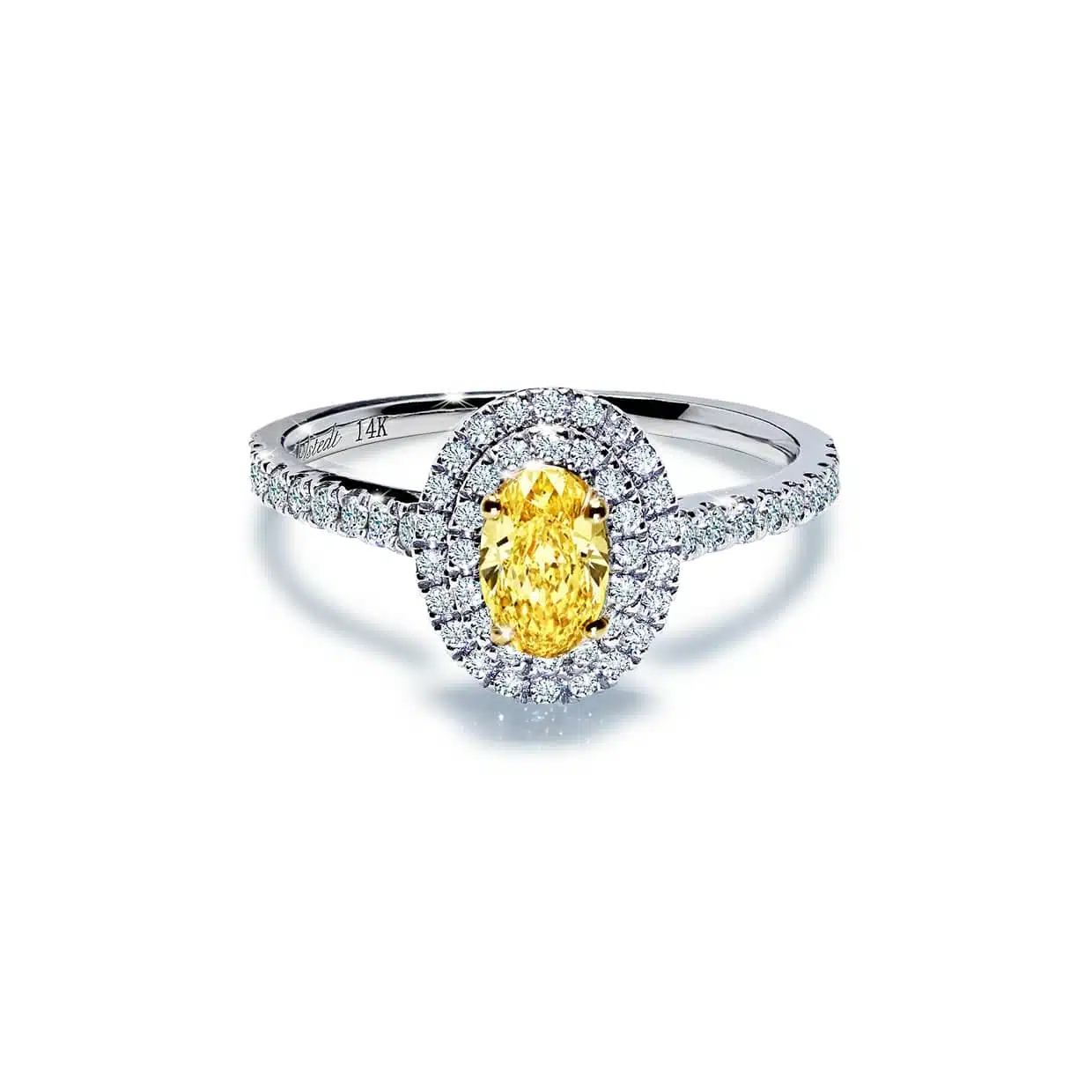 Fortryllende Gul Safir Forlovelsesring med Diamant Halo