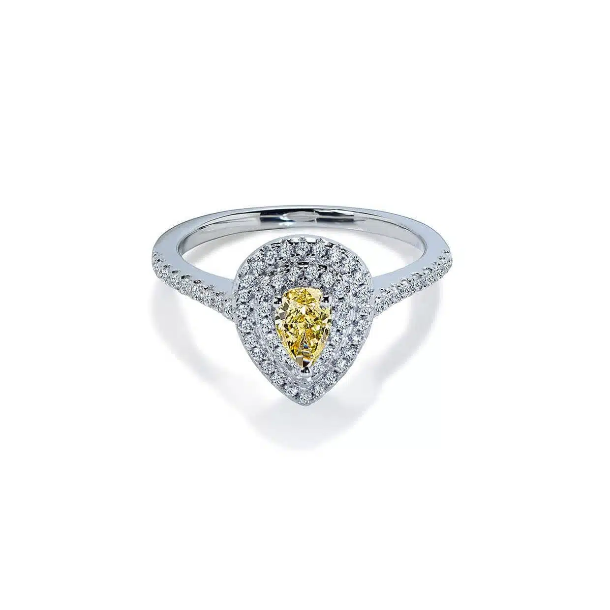 Forlovelsesring med Gul Safir og Diamanter i Hvidguld