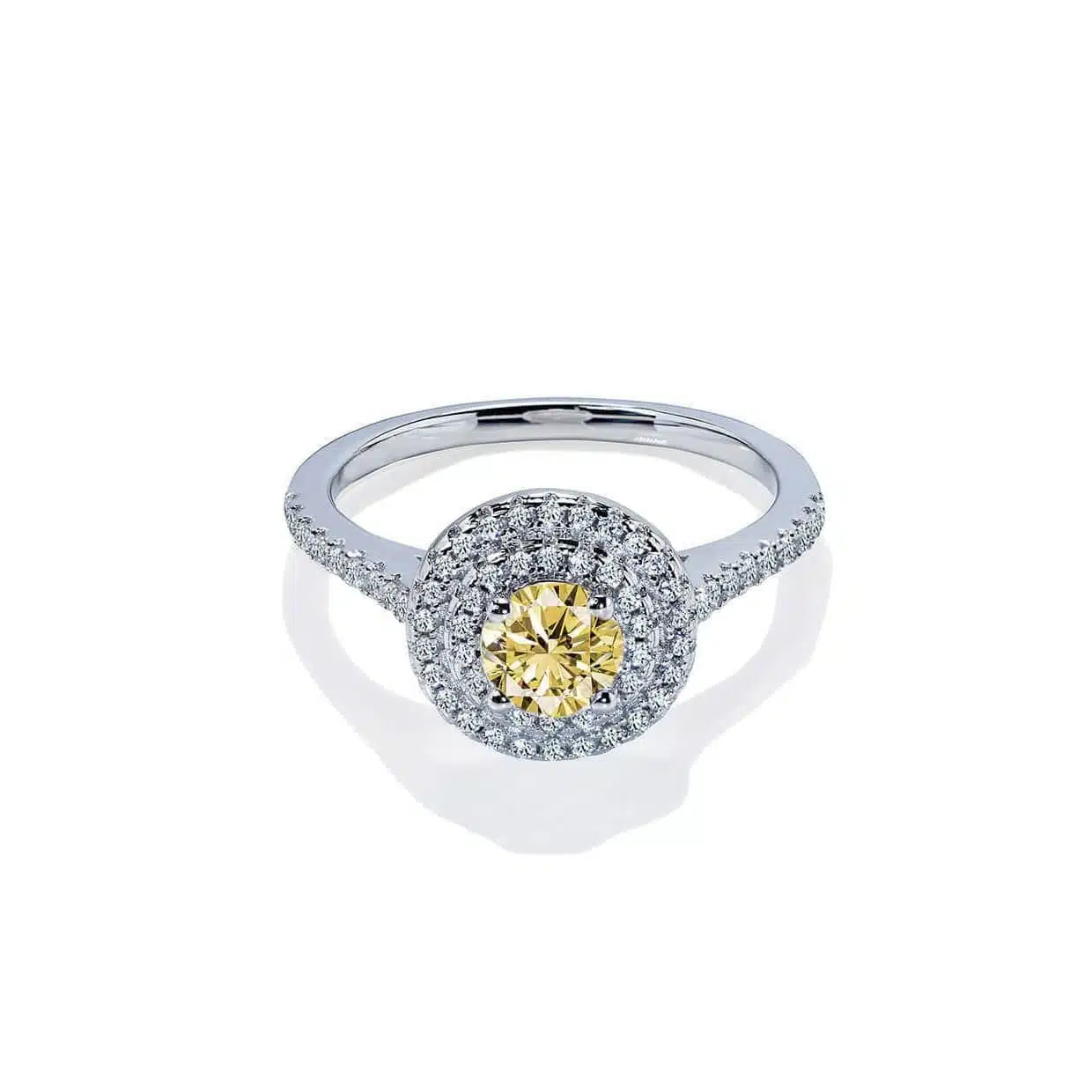 Dante Rund Gul Safir Forlovelsesring med Diamant Halo