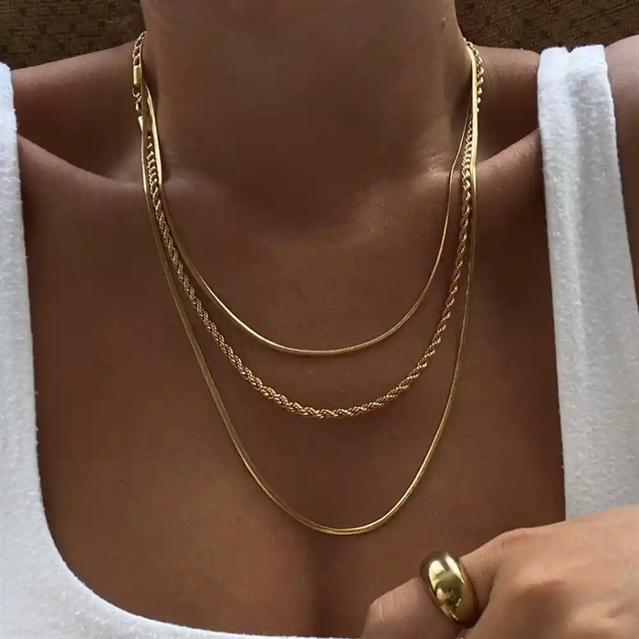 Vintage Trible Halskæde i Forgyldt Ædelstål - Elegance!