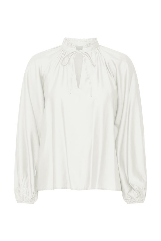 Ichi - Elegant bluse med sløjfedetalje - Cloud Dancer