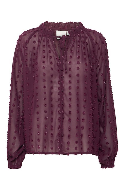 Ichi - Bourgogne Bluse med V-udskæring og Bindebånd