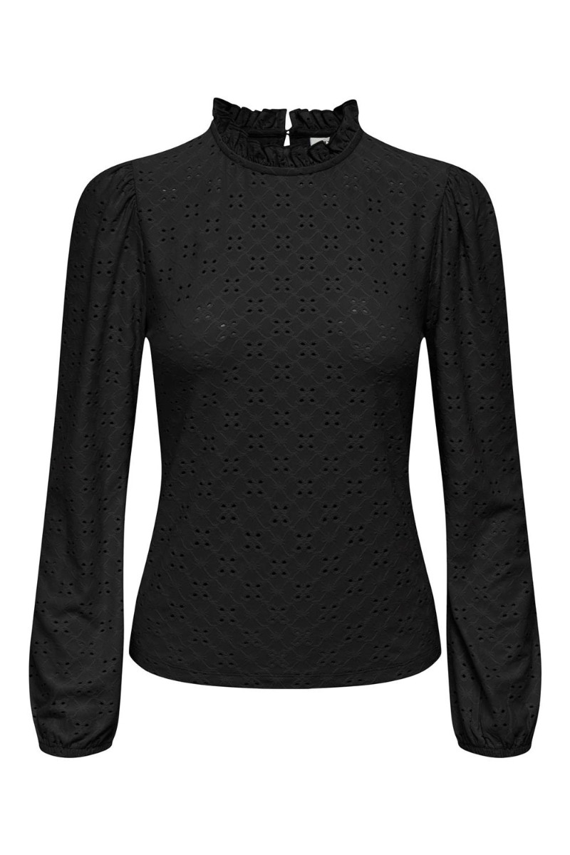 Jdy - Bluse - Cathinka Ls Frill Top - Sort Nyhed!