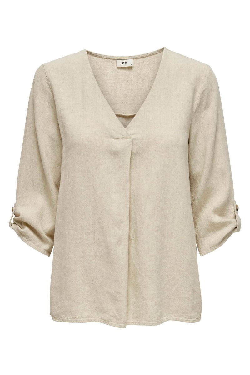 Jdy Say 34 Hør V-hals Bluse - Oatmeal Sensommer Tilbud