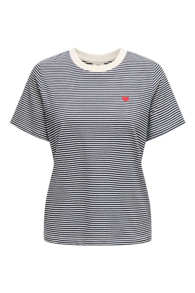 JDY - T-shirt med broderet hjerte - Cloud Dancerstripes
