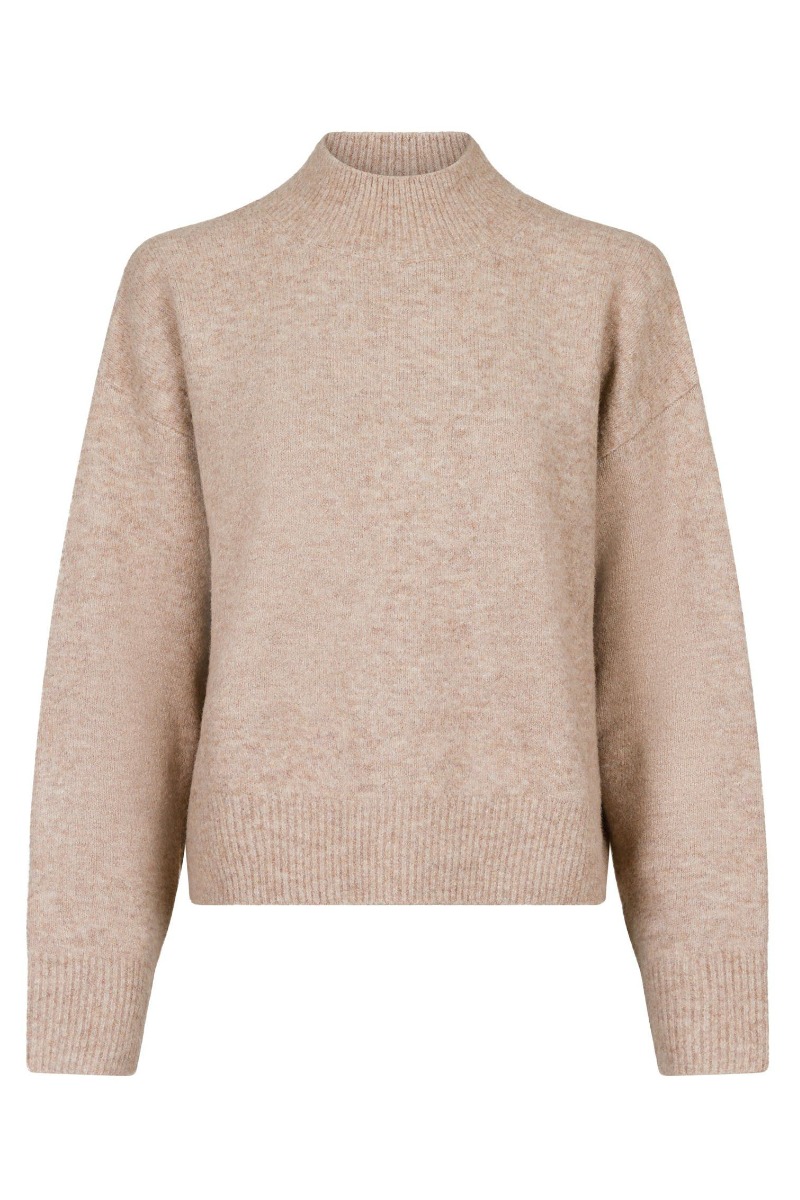 Neo Noir - Paulina Strikbluse - Sand Melange på Tilbud