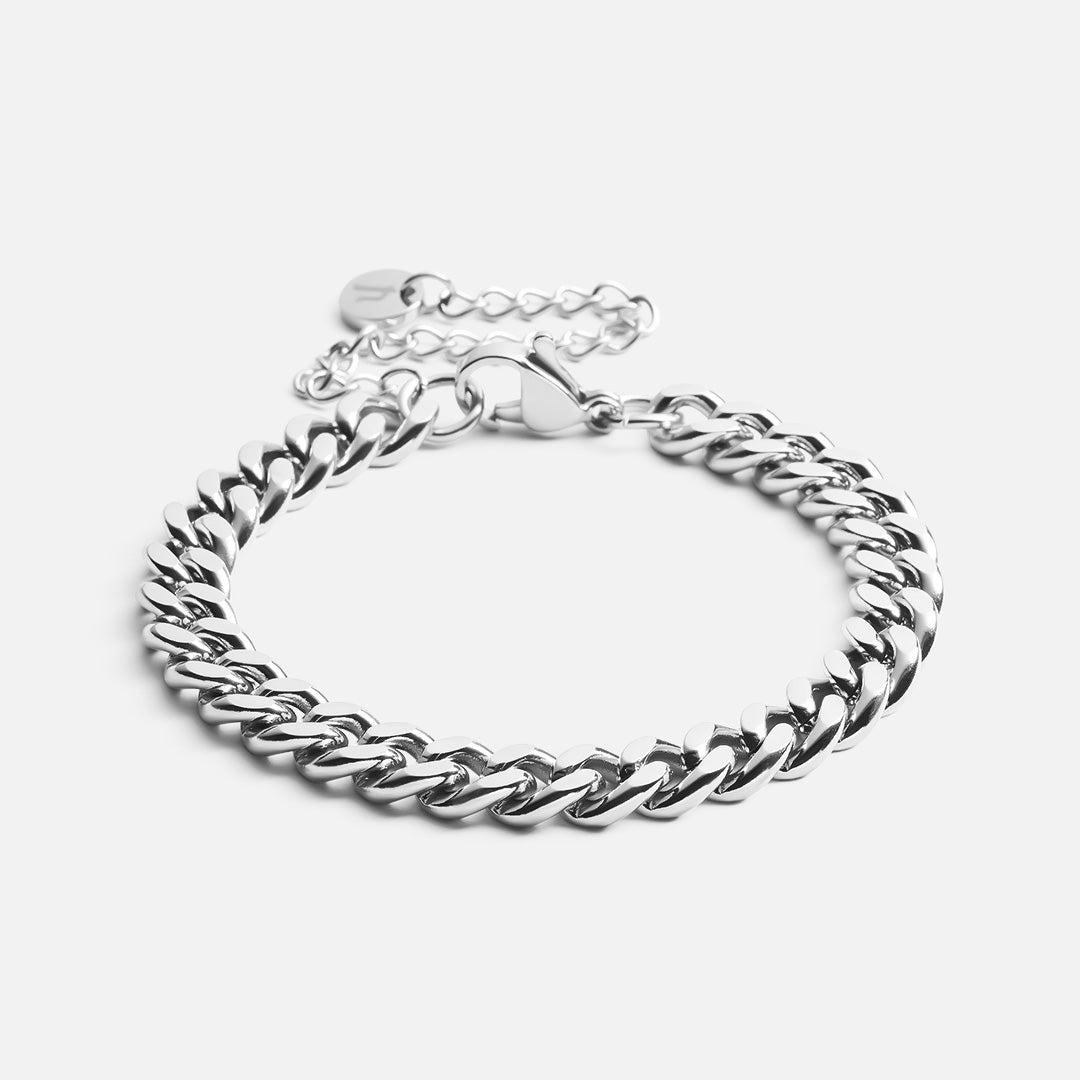 Sølvfarvet Panser Facet Armbånd 6mm - Perfekt til Stacking