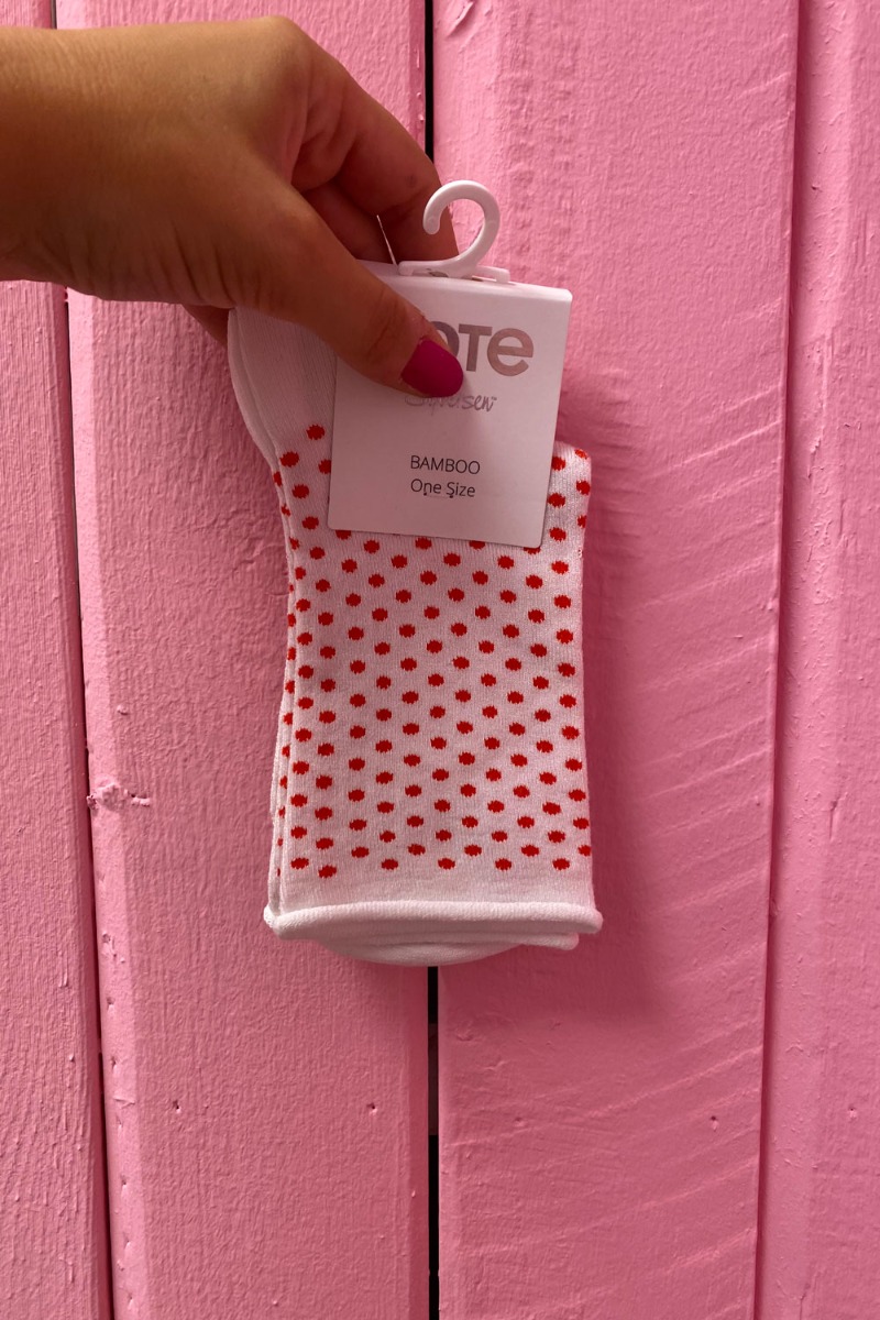 Oroblu - Bløde Bambus Strømper med Rullekant - Hvid/Rød