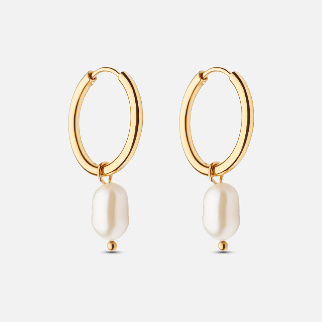 Perle Hoops med Ferskvandsperler - 18k Guldbelagt 18mm