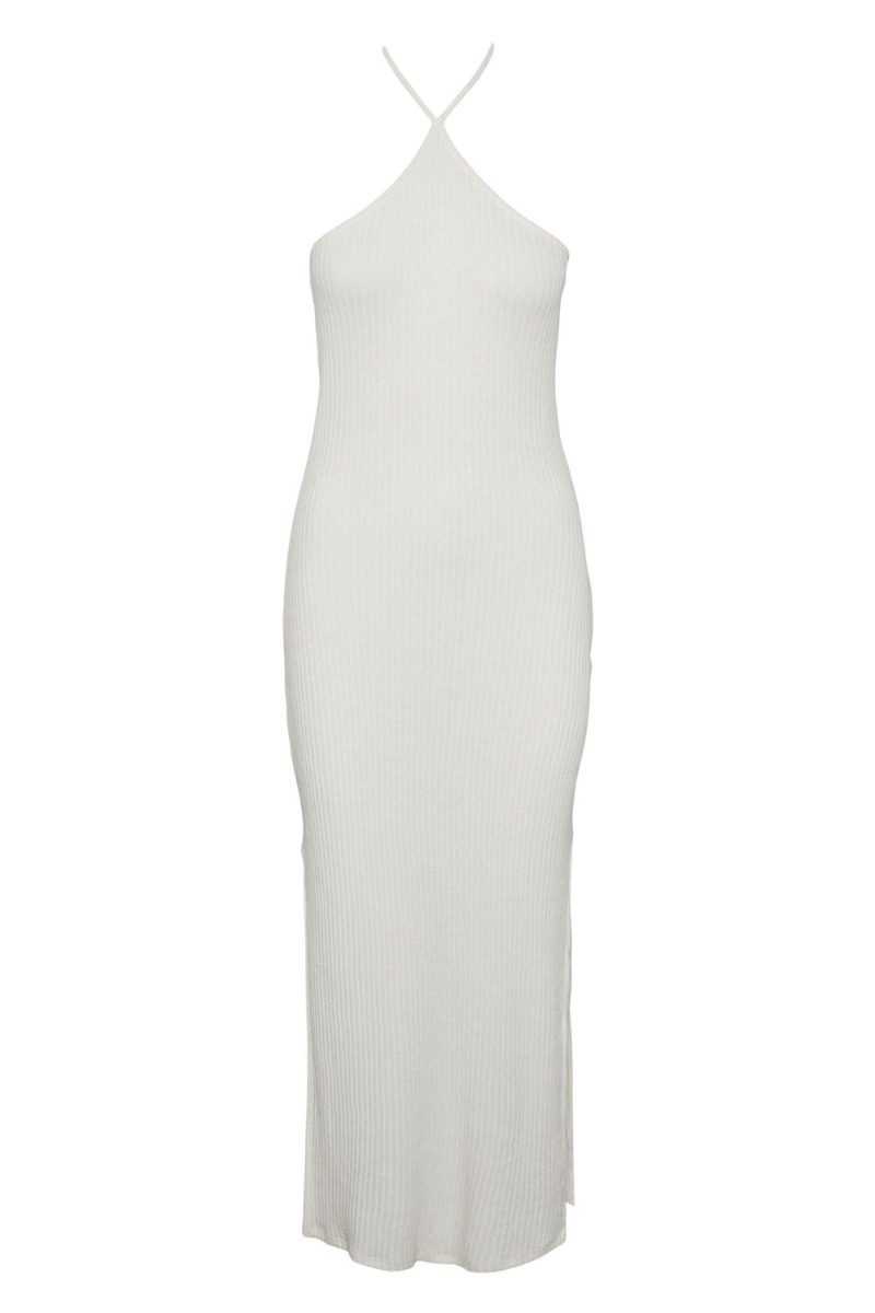 Pieces - Kjole - Pc Alicia Sl Lang Halterneck - Cloud Dancer