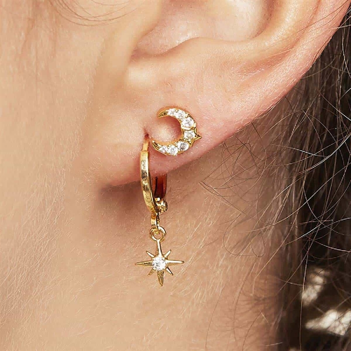 Forgyldt Piercing Stick med CZ Sten - Moon Design