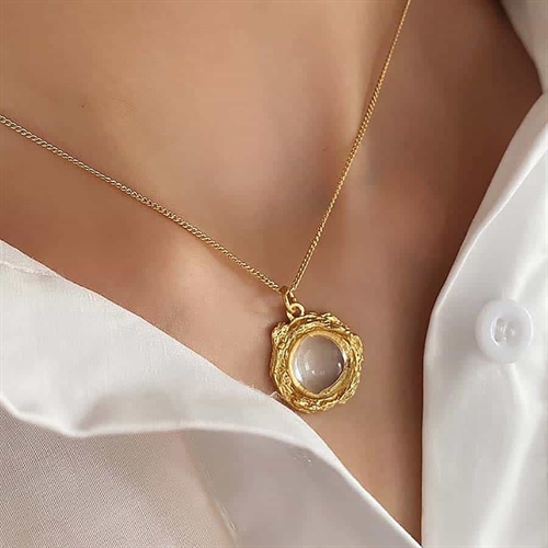 Forgyldt 14K Sterling Halskæde med Sten - Jewel Box