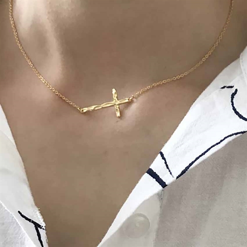 Aell Halssmykke med Kors i 18K Sterling Sølv