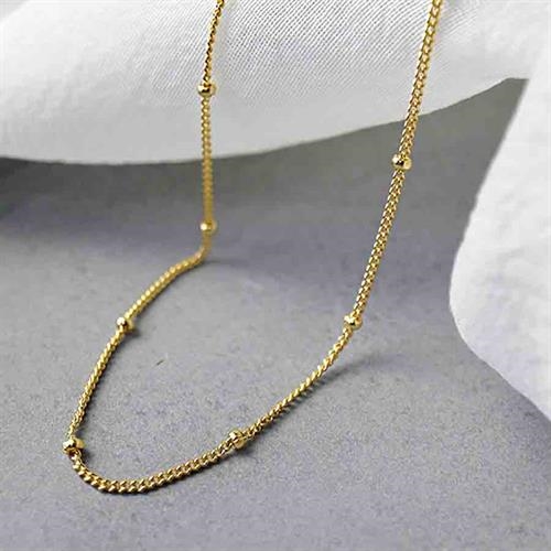 Forgyldt Sterling Choker Kæde med Perler - 35cm + 5cm