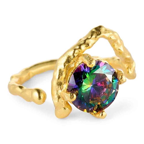 Leda II Ring med Grøn CZ - Justerbar Sterling Gold