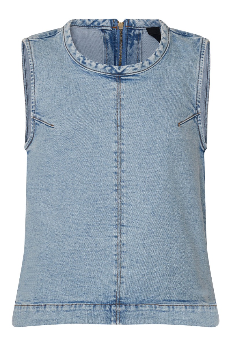 Sisters Point - Denim Top med Lynlås i Nakken