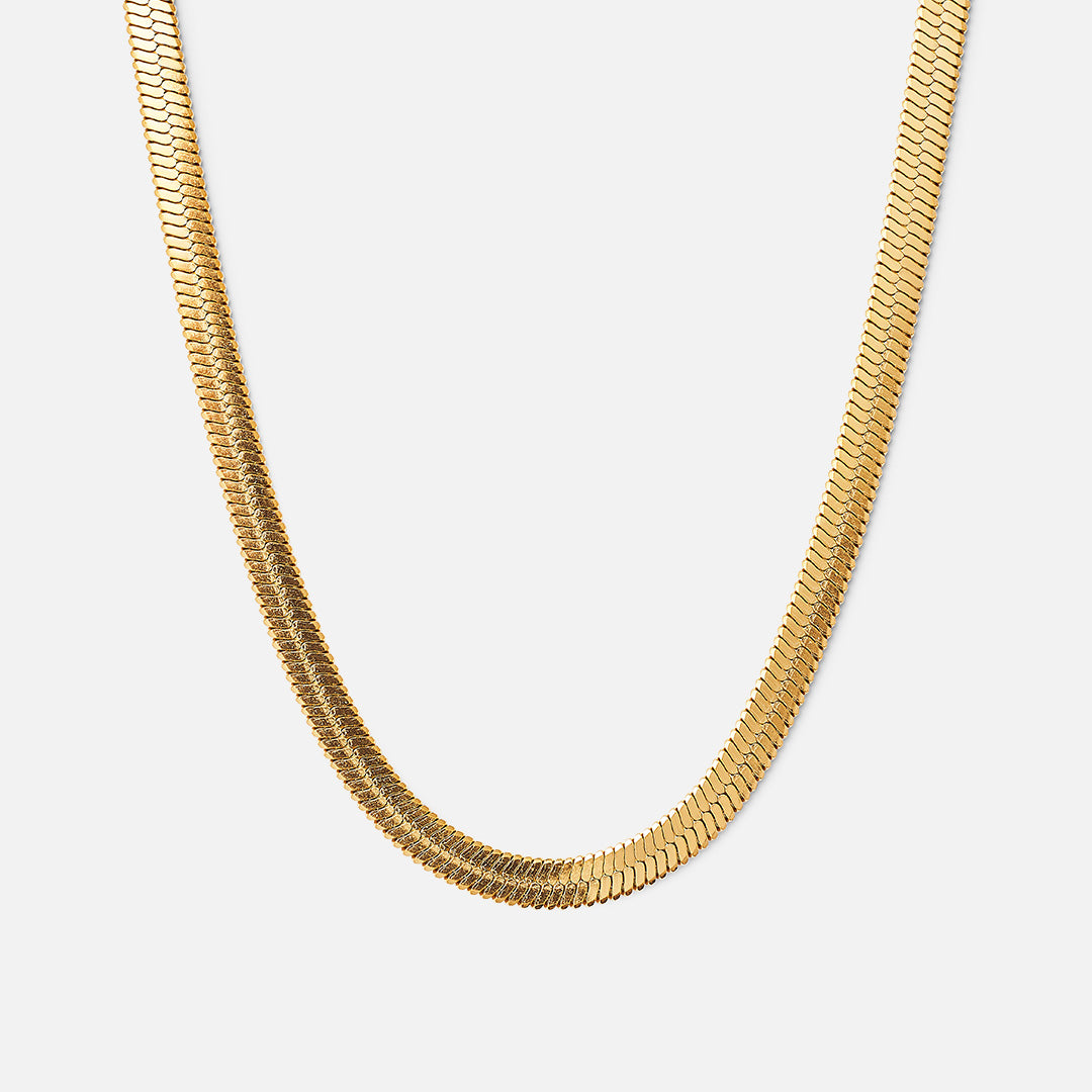 Flad Snake Halskæde 18k Guldbelagt - Tidløs Elegance