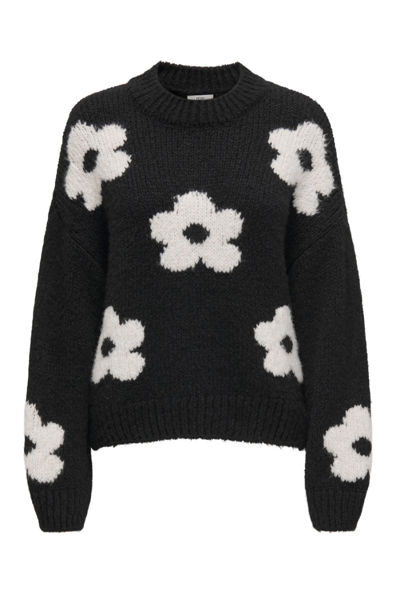 Jdy Kilian Blomster Strikpullover - Sort & Hvid