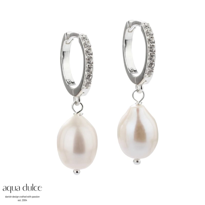 Darling Pearl 13 Mm Klik Creoler i Sølv med Zirkonia