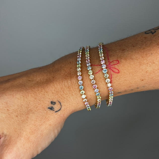 Tennisarmbånd med Regnbuefarvede Zirkoner - 18 Karat Forgyldt