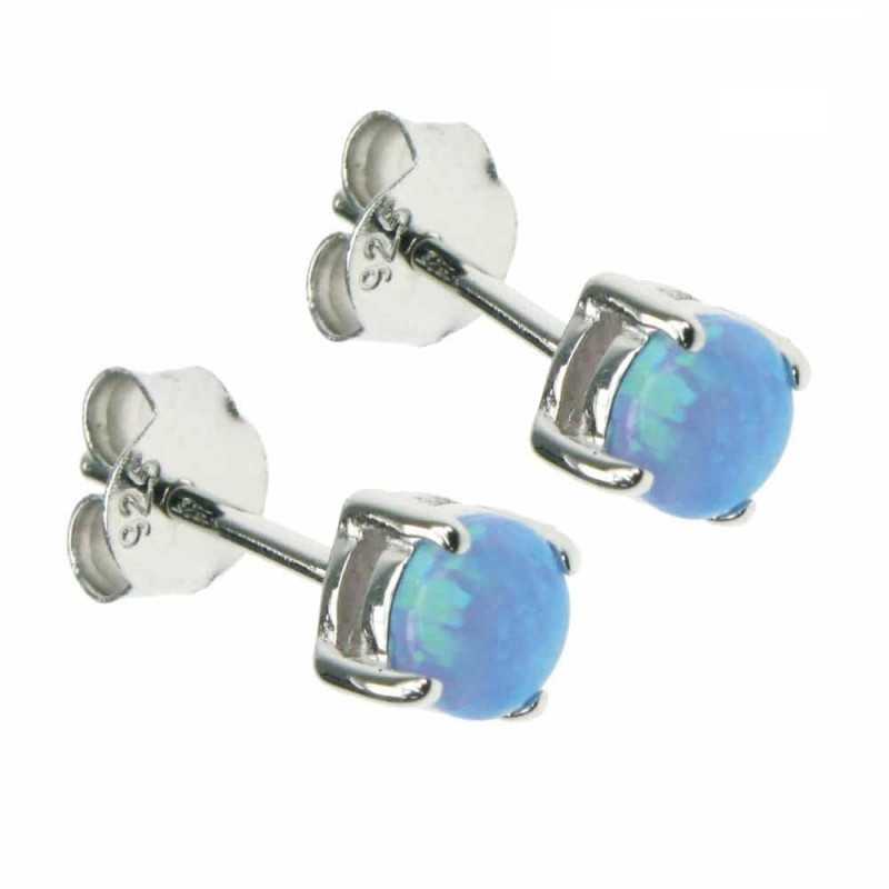 Cirkulære øreringe med blå opal i sølv - Rigtig tilbud!