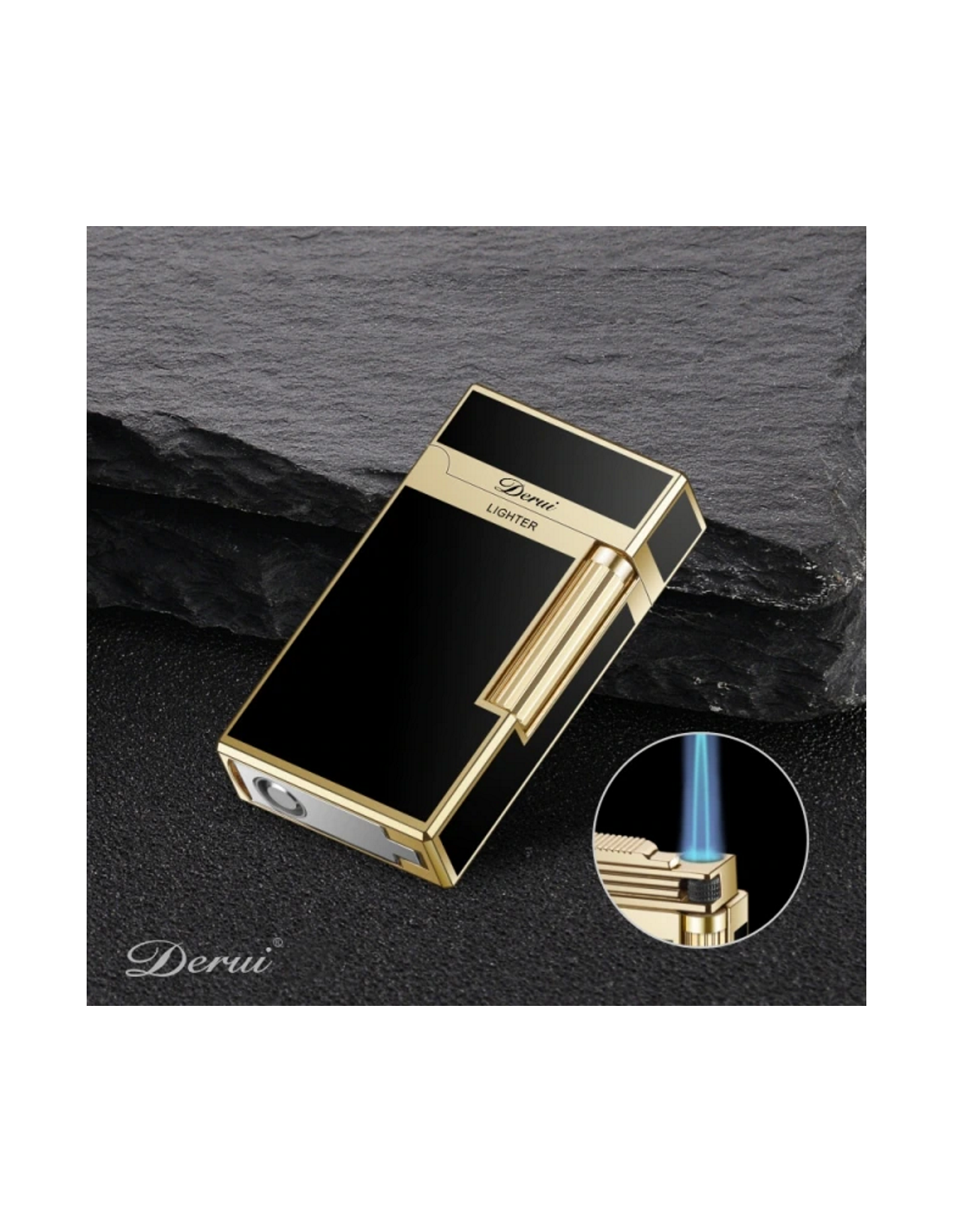 Luigi Ricci Quothavana Jet Lighter i Sortguld med Punch