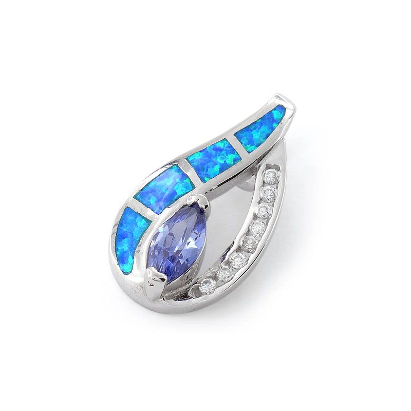 Marquise - Blå Opal Vedhæng i 925 Sterling Sølv