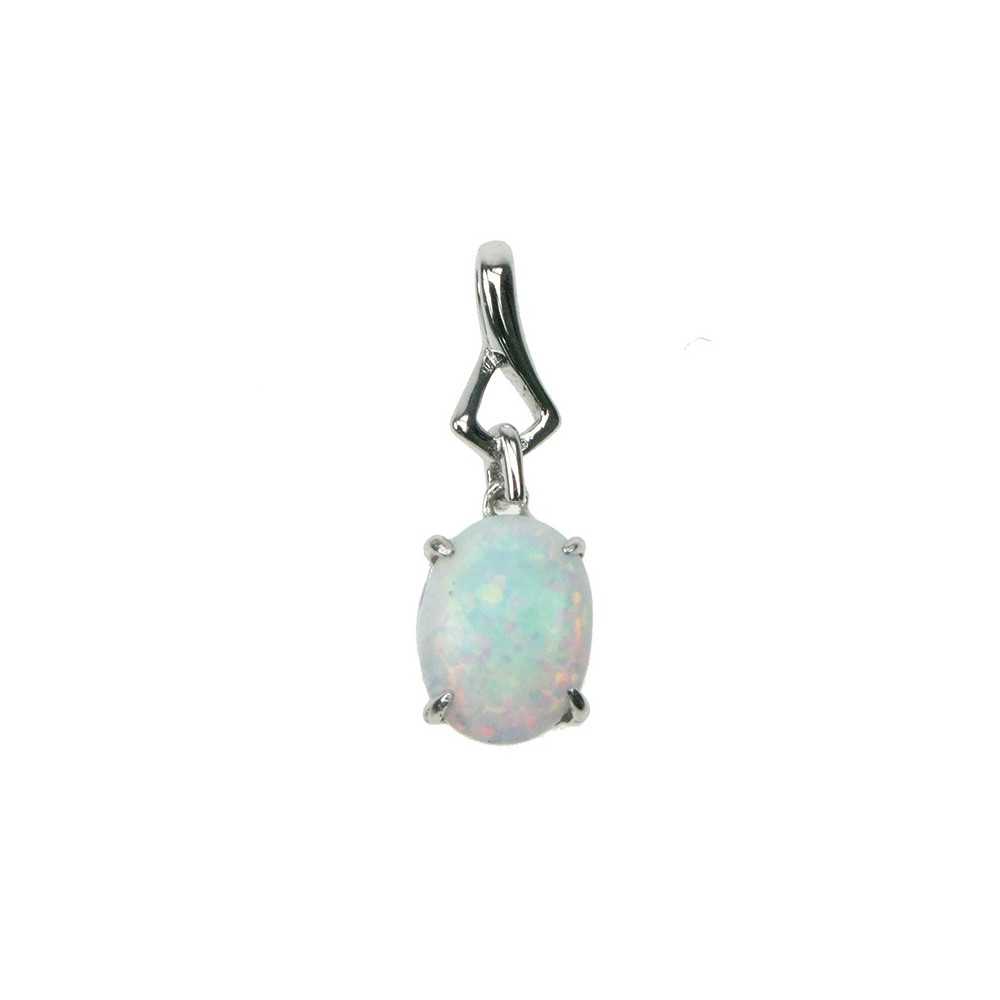 Oval Sølv Halskæde med Hvid Sne Opal - 925 Sterling Sølv