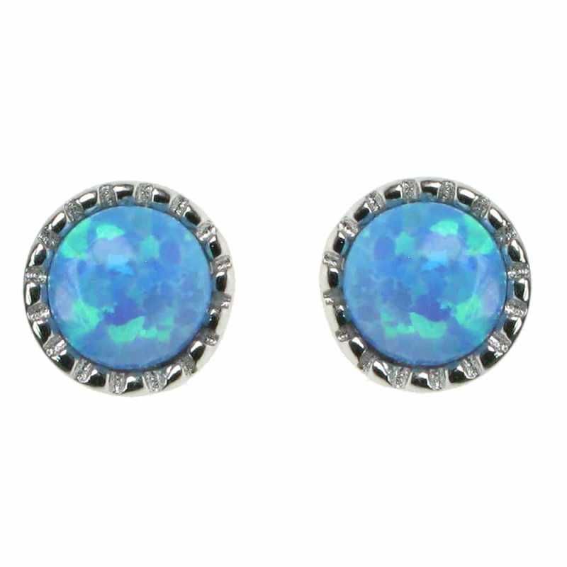 Runde øreringe med blå opal i 925 sterling sølv