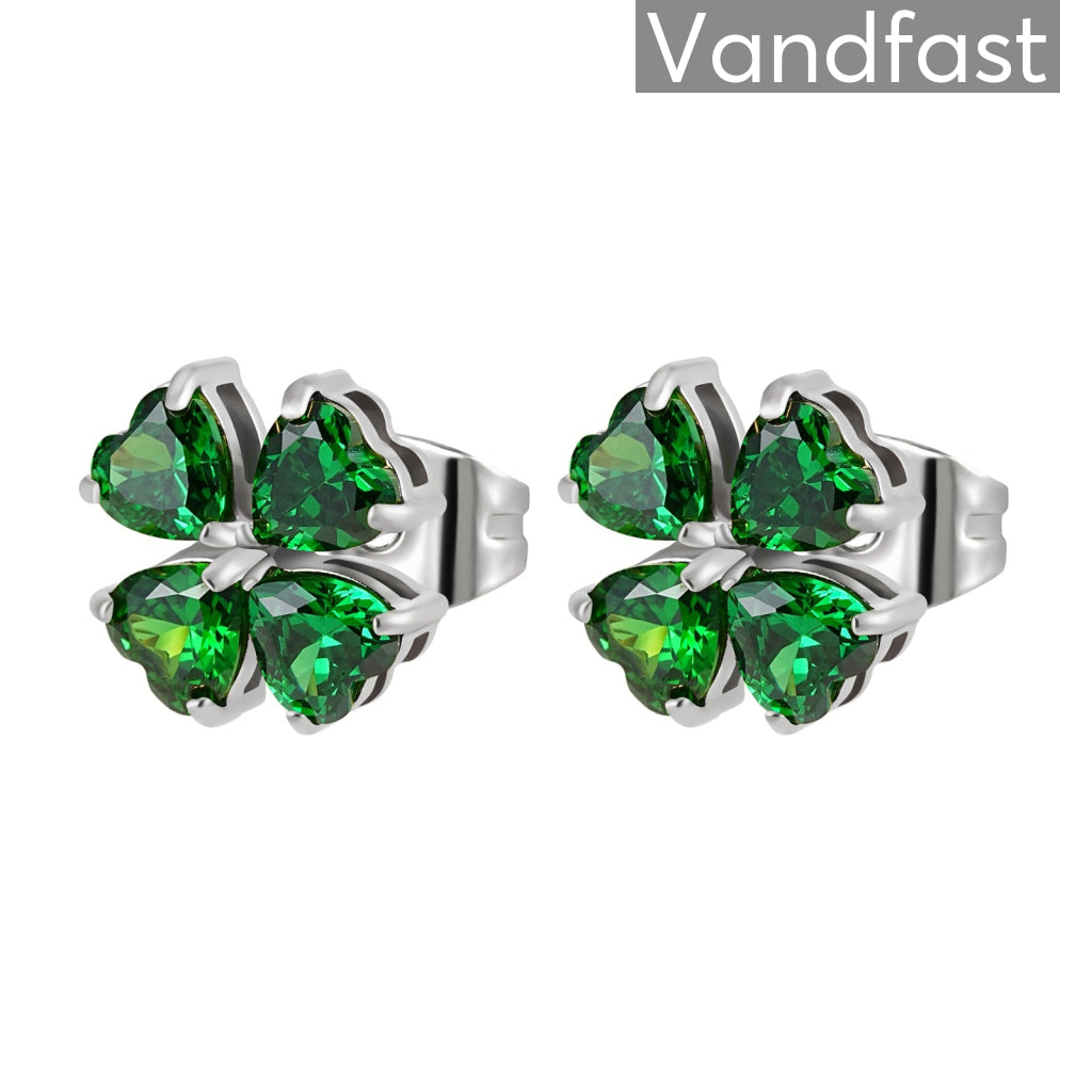 Annebrauner Firkløver Øreringe i Grøn Smykkeæske