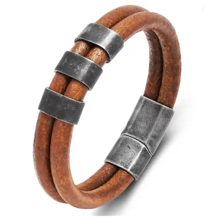 Rustic Core  -  Brunt Herrearmbånd Med Vintage Stål  Magnetlås