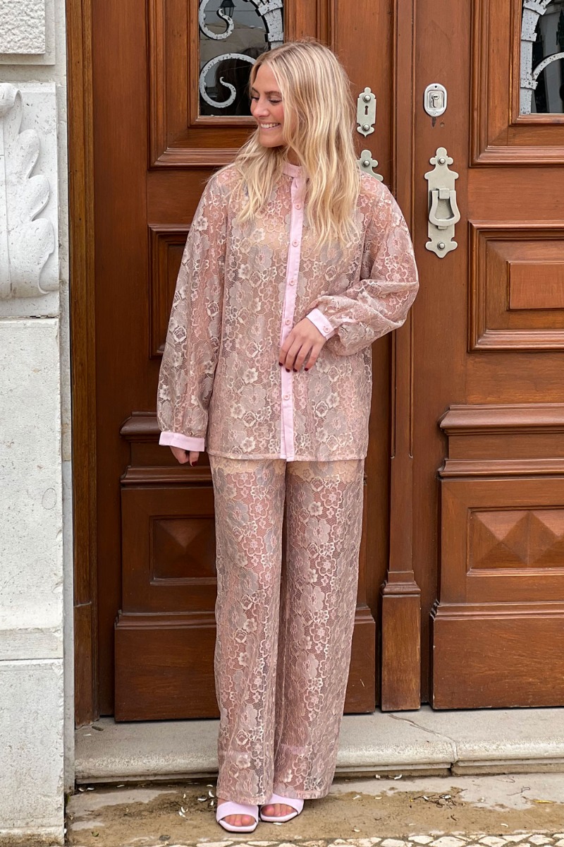 Loved By Lykke - Bukser - Viola Lace Pants - Rose Flower