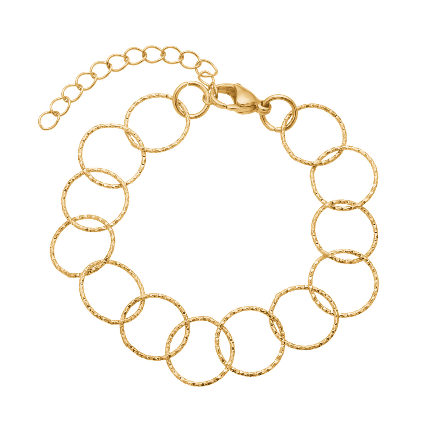 Armbånd I Stål Med Fine Ringe Belagt Med 14 K Guld