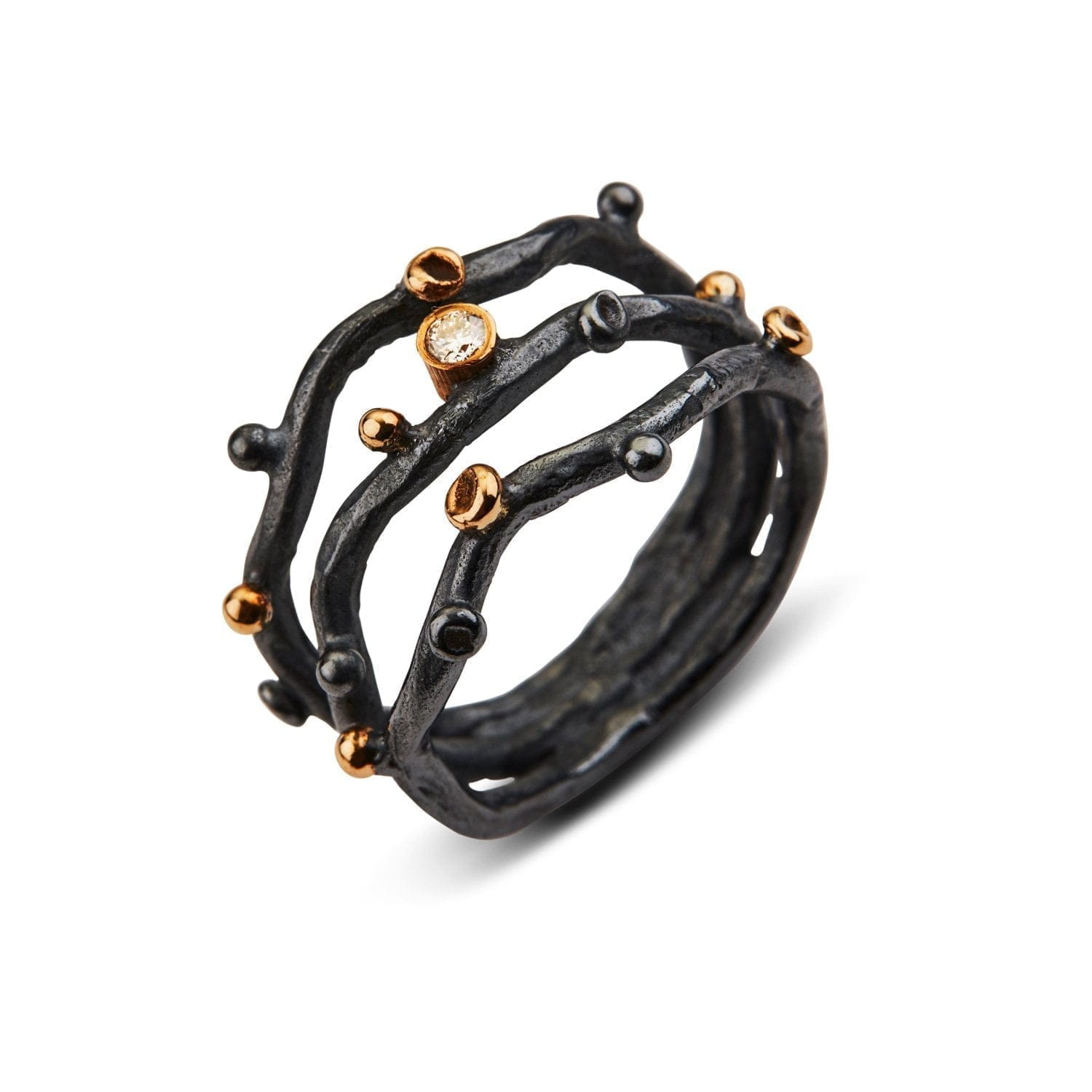 Ring Grace Triple – Håndlavet Sølvring med Diamant