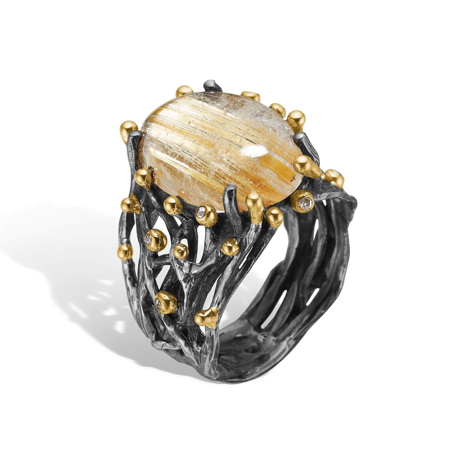 Ring med Rutile Kvarts og Diamanter - Eksklusiv Smuk Design