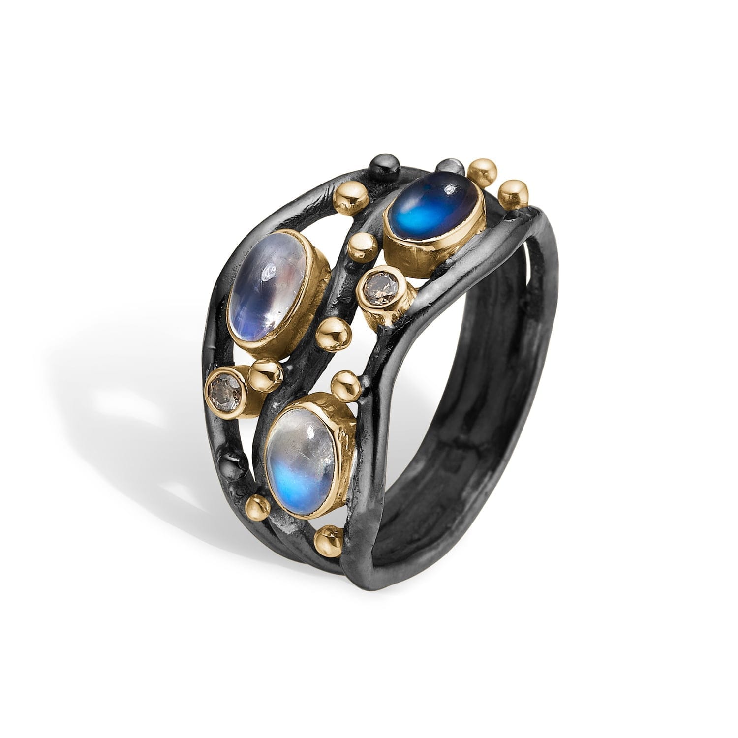 Ring Nautilos Blue med regnbue-månesten og diamanter