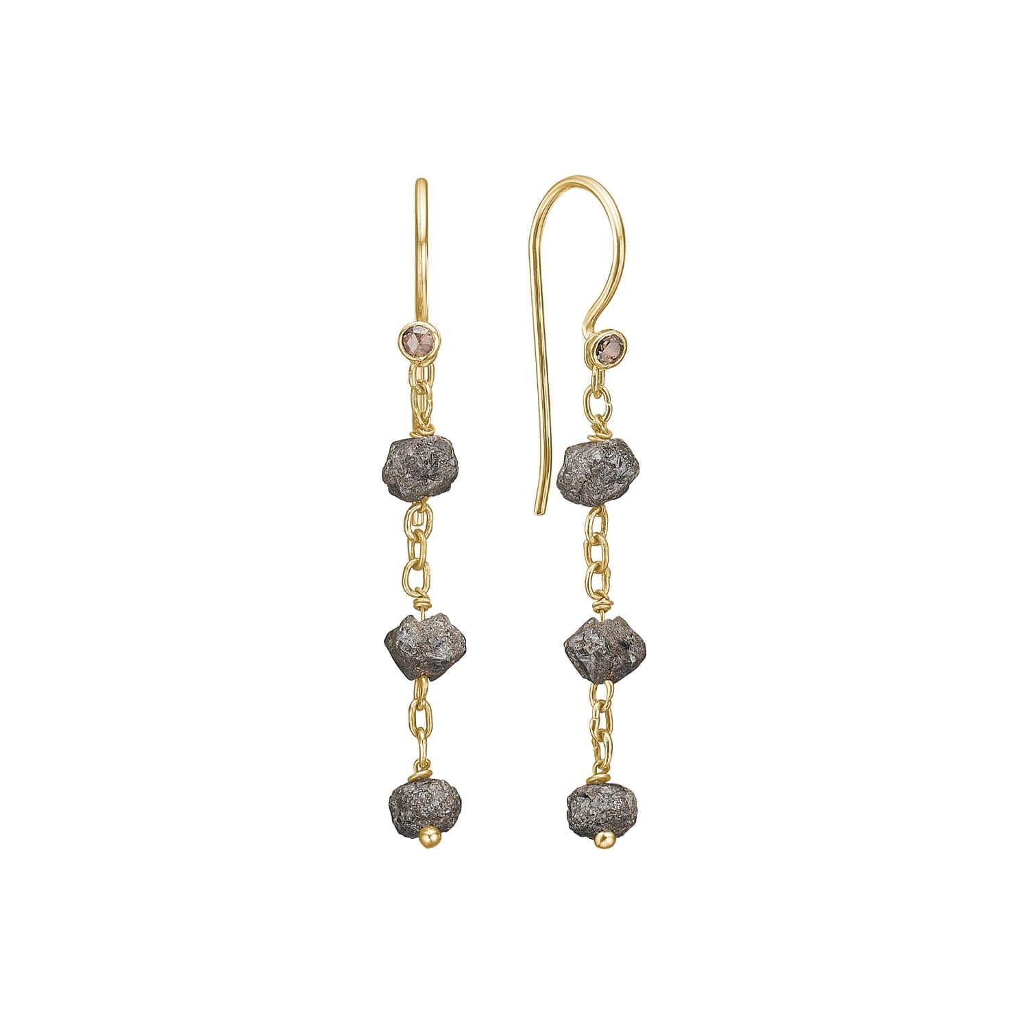 Appia Gold ørehængere med rå og rosenklippede diamanter