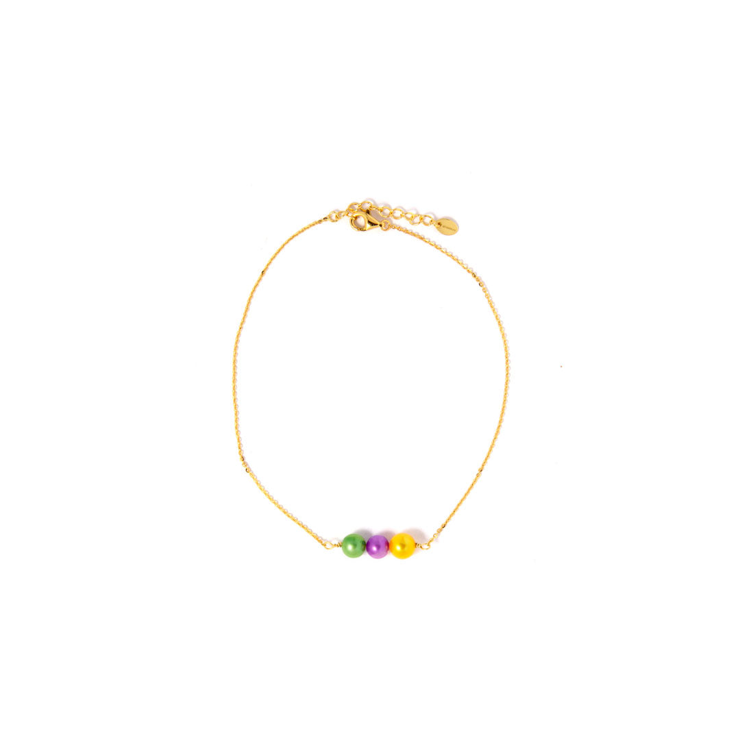 Ankelkæde - 18 Karat Forgyldt med Farvede Perler