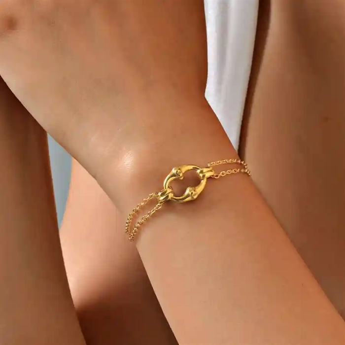 Elegant Bamboo Link Armbånd i Forgyldt Rustfrit Stål