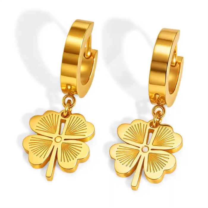 Lucky Clover Hoop Ørering – Forgyldt Firkløver Pr Stk