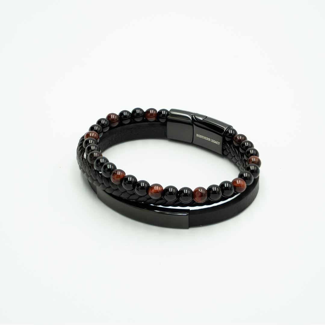 Slate Læder Og Perle Armbånd - S - 19 Cm - Herre - Northern Legacy