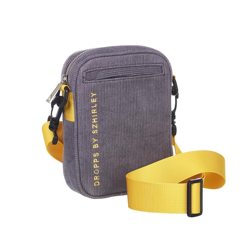 Bagoffun -taske I Grå Fløjl Med Bred Gul Justerbar Rem