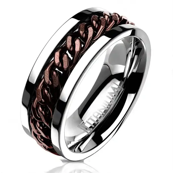 Herrering I Titanium Med Kædedetalje - 8 Mm