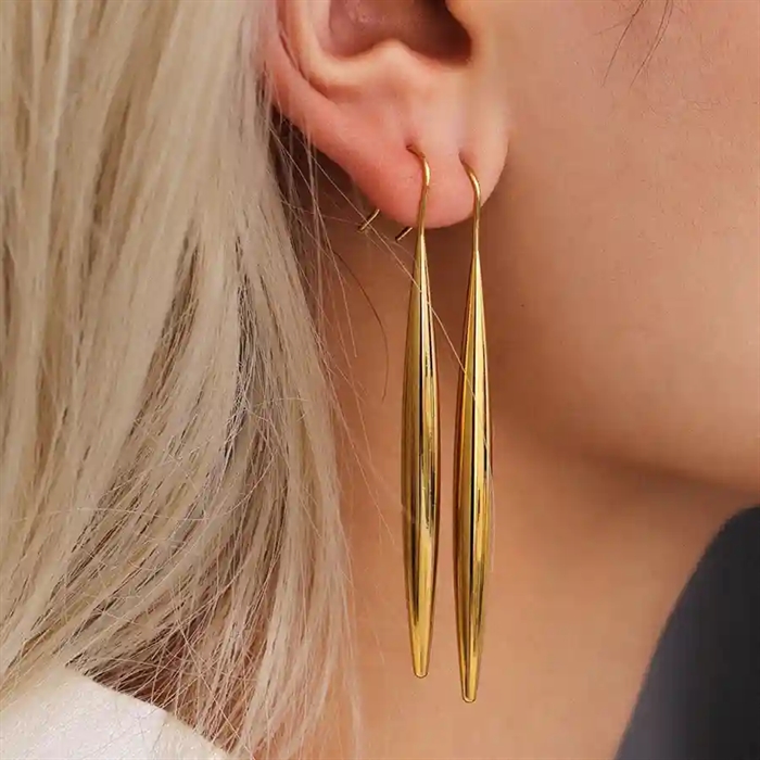 Drop Long ørering  -  Lang Forgyldt ørering I ædelstål 6 Cm