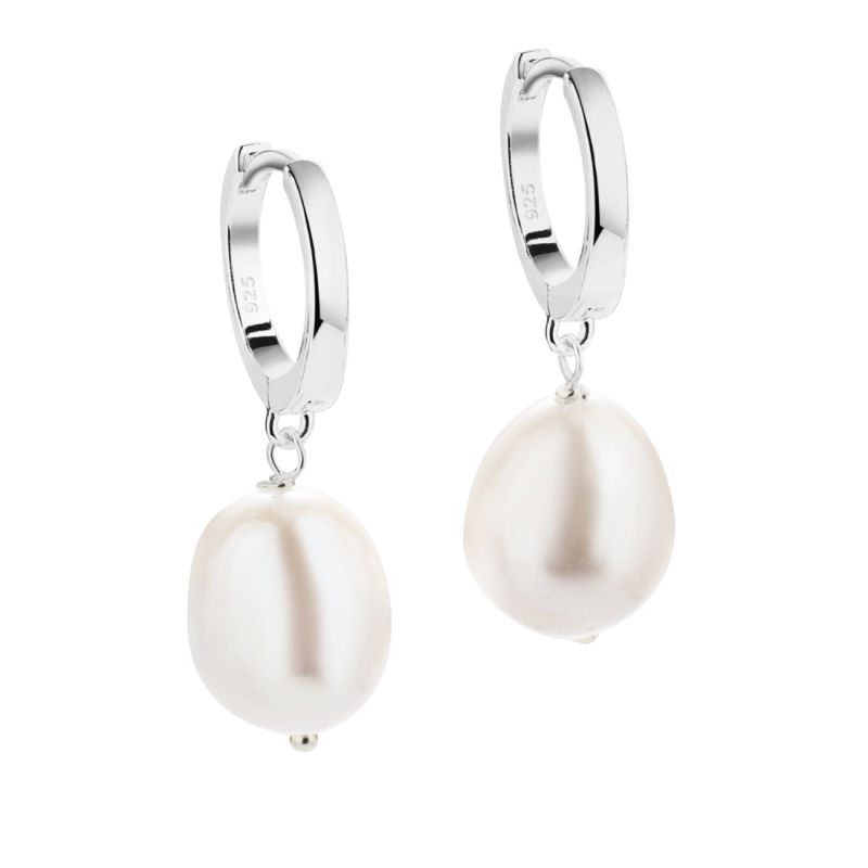 Maren Pearl Big 13 Mm Blanke Klik Creoler Med 12 Mm Ferskvandsperle Vedhæng