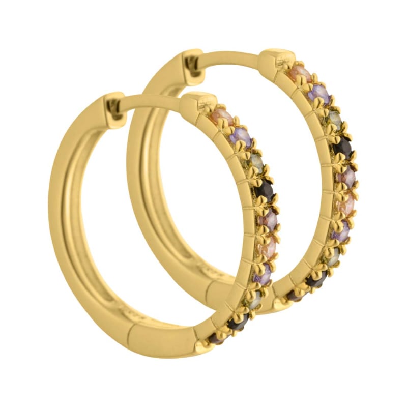 Vigga - 20 Mm Creoler I Forgyldt Sterling Sølv Med Lilla Røg Sorte Champagne Oliven Zirkonia