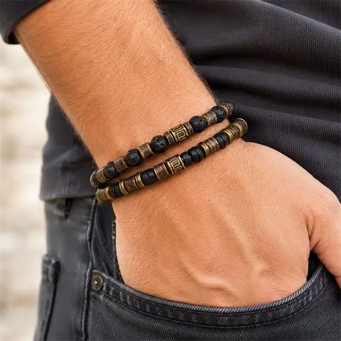 Lava Spirit - Herrearmbånd I Lave- Og Natursten 6mm