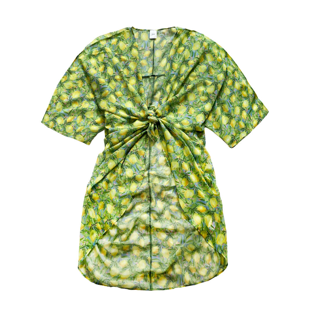 Lemon Tryk Kimono Breeze Med Lime Lemon Print - One Size