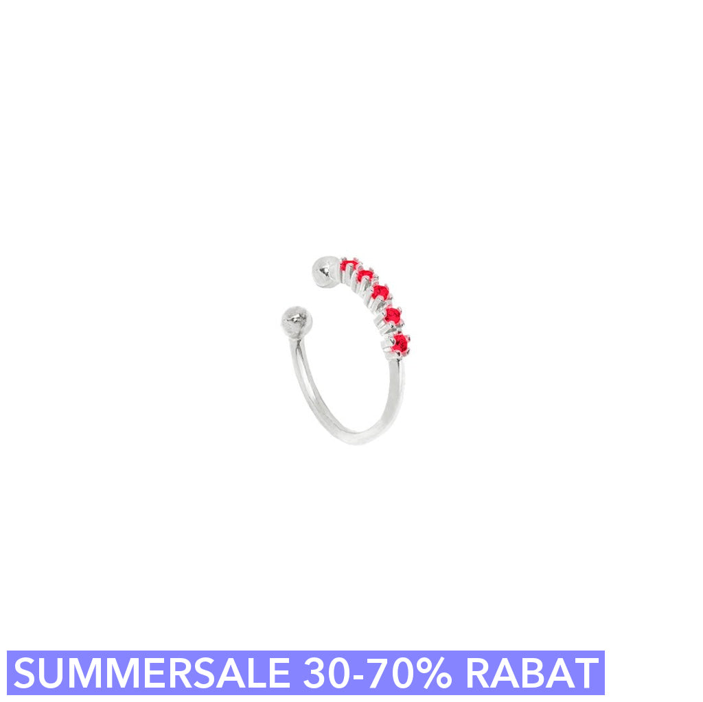 Cuff  ørering - Quintet - Onesize Regulerbar Størrelse - Sterling Med Røde Zirkoner